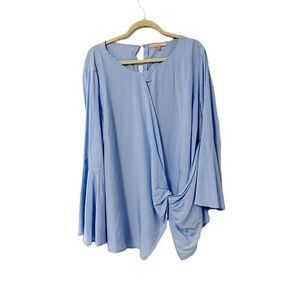 🟢Gibson Latimer Almafi Coast Blue White Striped Bell Sleeve Blouse Size 2X